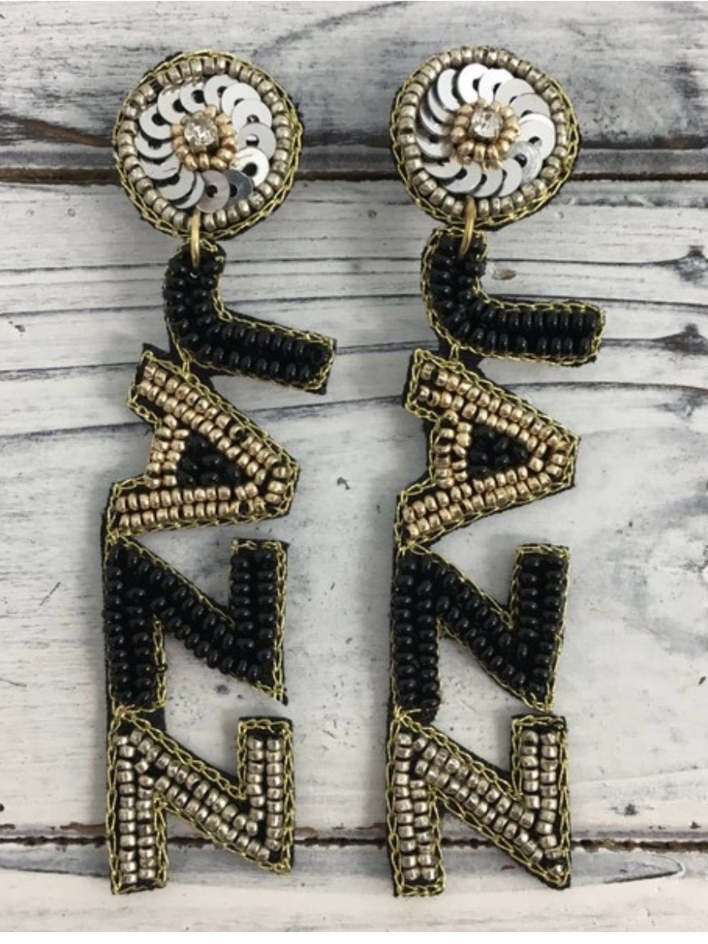 Beaded Black and Gold Statement Dangle Earrings